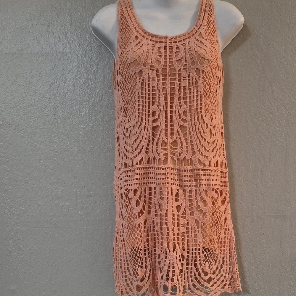 Chic Pink Crochet Tank Dress